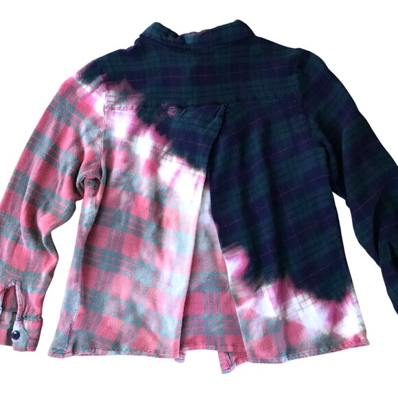 Upcycled Bleached Flannel Shirt, Juniors Medium: Cropped Style Distressed Top - Picture 2 of 9